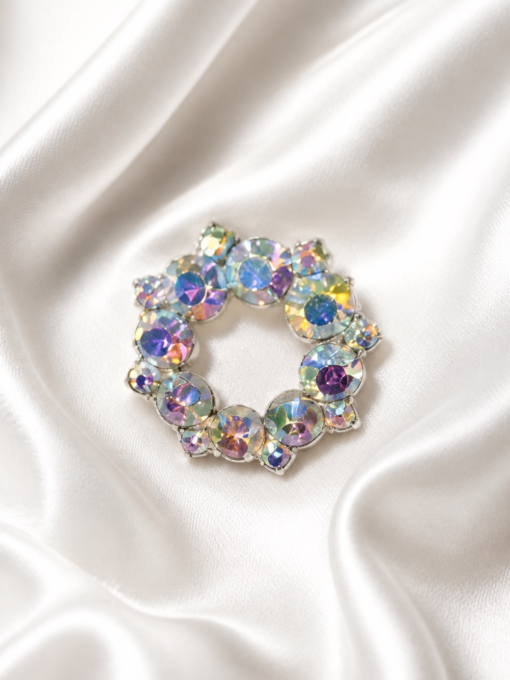 Cora Silver Iridescent Rhinestone Brooch One Size